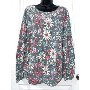 Dear Scarlett Gray Long Sleeve knit Top with Floral Print